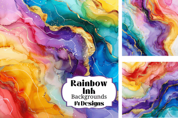 Bright Rainbow Alcohol Ink Watercolor Backgrounds for Bold Branding
