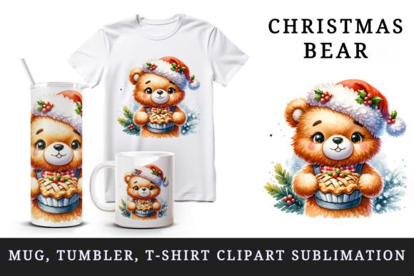 Christmas Bear Tumbler, Mug Wrap Clipart for Crafts & Digital Sellers