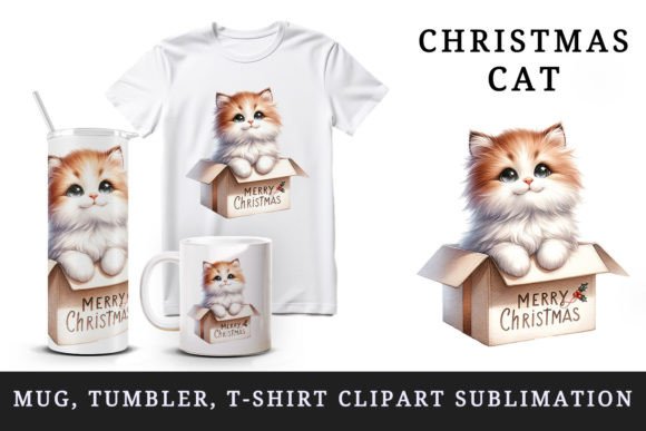 Christmas Cat Tumbler, Mug Wrap, Clipart for Festive Local Branding