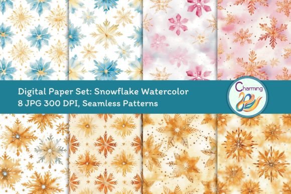 Digital Papers Set Snowflake Watercolor for Seasonal Branding and Marketing Backgrounds