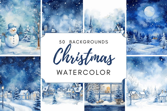 Elegant Watercolor Blue Christmas Backgrounds for Seasonal Branding