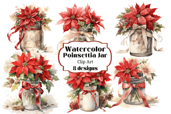 h1Watercolor Poinsettia Mason Jar Clipart for Crafts & Digital Selling/h1