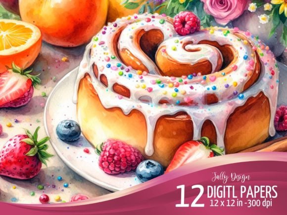 Heart-Shaped Cinnamon Roll Watercolor for Branding & Marketing Backgrounds