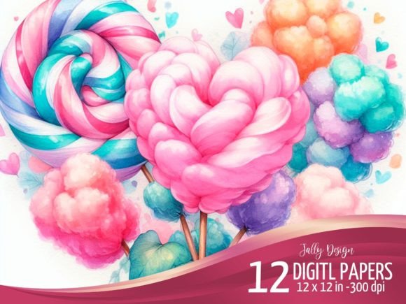 Heart-Shaped Cotton Candy Watercolor Backgrounds for Brand Design