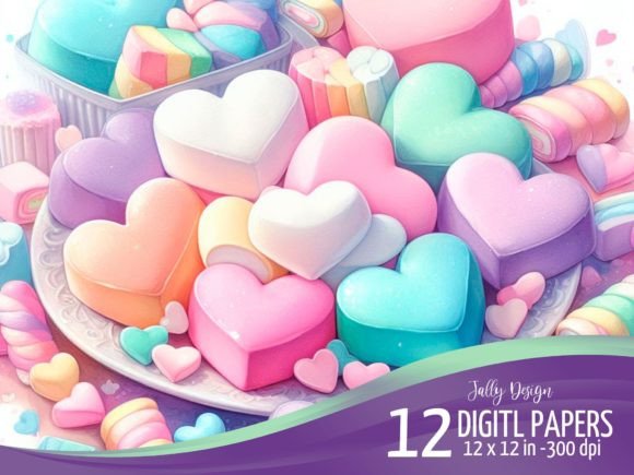 Heart-Shaped Marshmallows Watercolor Backgrounds for Crafters & Etsy Sellers