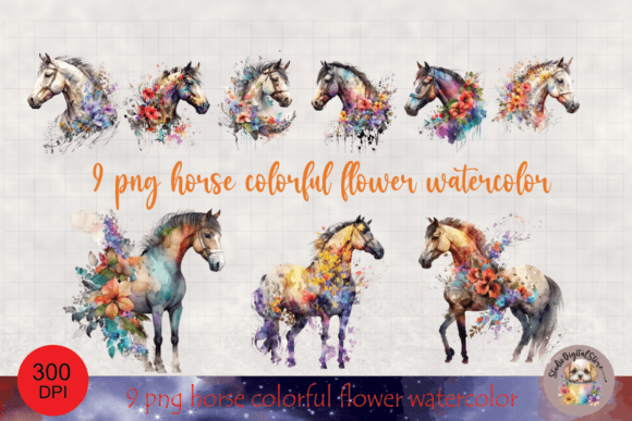 Reviewing Horse Colorful Flower Watercolor Clipart for Print Templates and Brand Marketing