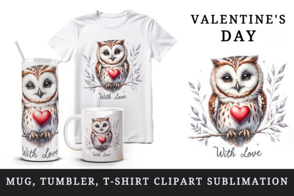Valentine's Day Owl Tumbler Mug Clipart for Crafts & Handmade Business