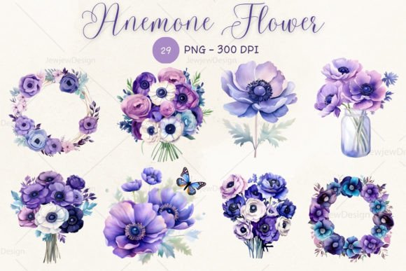 Watercolor Anemone Flower Clipart PNG for Crafts & Content Publishing