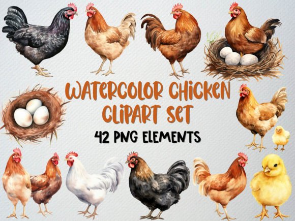 Watercolor Chicken Clipart Adds Handmade Charm to Branding Illustrations