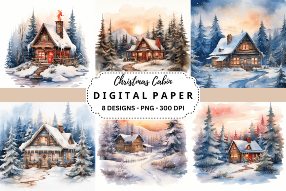 Watercolor Christmas Cabin Background for Backgrounds That Sell