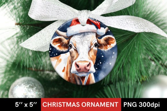 Watercolor Christmas Cow Round Design for Crafts & Creative Branding
