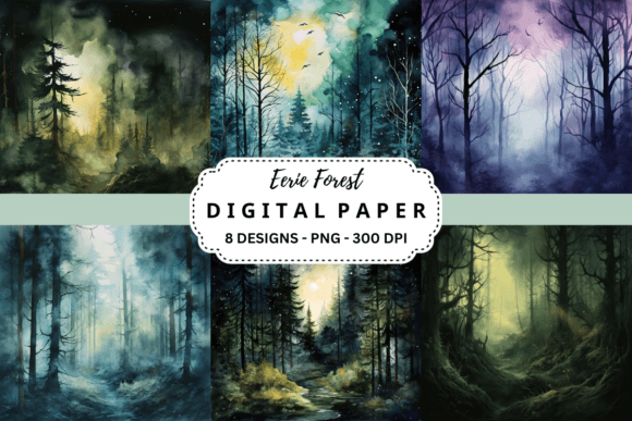 Watercolor Eerie Forest Backgrounds for Moody Editorial Design
