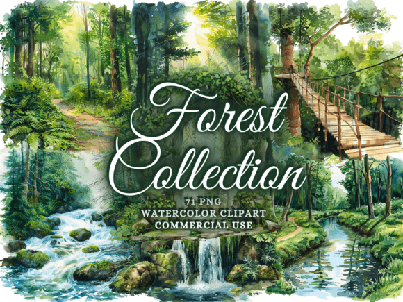 Watercolor Forest Clipart for Illustrations & Digital Product Sellers