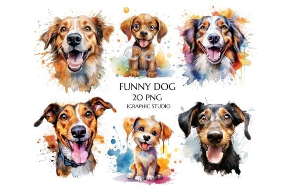 Watercolor Funny and Crazy Dog Clipart for Crafters & Etsy Sellers