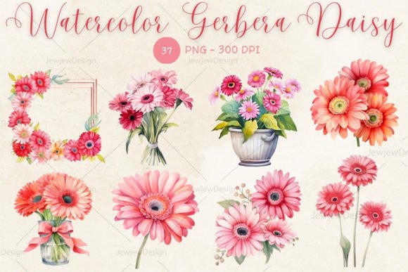 Watercolor Gerbera Daisy Clipart for Craft & Design Projects