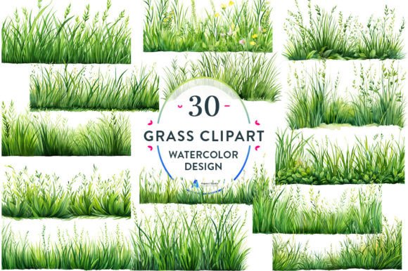Watercolor Grass Borders Clipart: Illustrations for Crafters