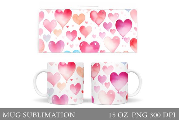 Watercolor Hearts Mug Sublimation for Crafts & Handmade Business Design