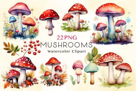 Watercolor Mushrooms Clipart Bundle: A Soft, Organic Touch for Print Templates