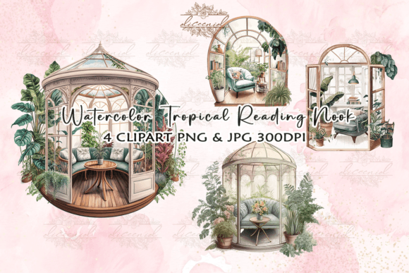 Watercolor Reading Nook Clipart for Craft Lovers and Content Creators
