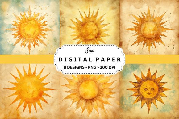 Watercolor Sun Digital Paper Pack: Luminous Backgrounds for Warm Brand Visuals