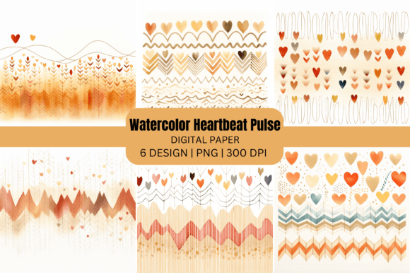 Watercolor Valentine Heartbeat Pulse Backgrounds: Romantic Design for Local Branding
