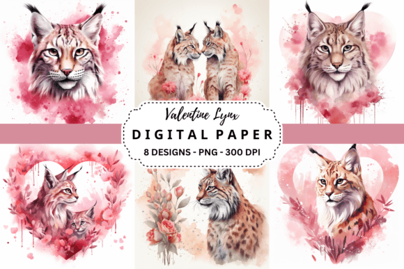Watercolor Valentine Lynx Background for Romantic Branding and Seasonal Design Projects