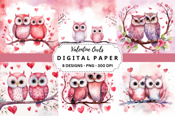 Watercolor Valentine Owls Background for Soft, Romantic Branding