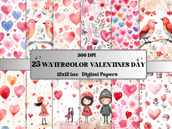 Watercolor Valentine's Day Digital Paper Review