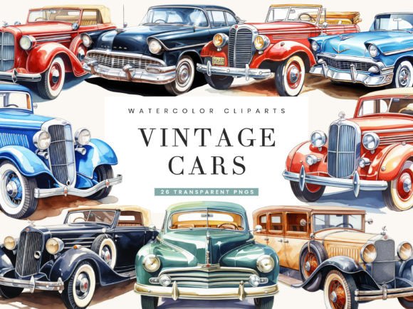 Watercolor Vintage Cars Clipart Bundle: Illustrations Review