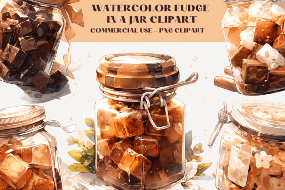 Watercolour Fudge Candy Jar Clipart: Sweet Patterns for Branding & Content Marketing