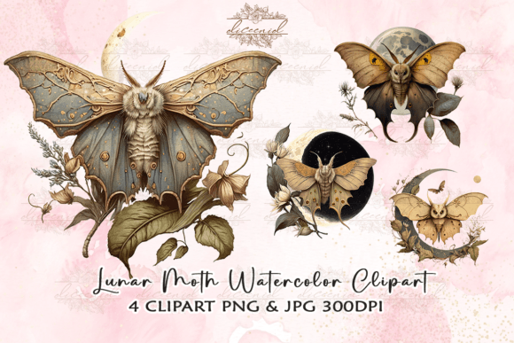Watercolour Lunar Moth Clipart for Crafts & Creative Design Projects